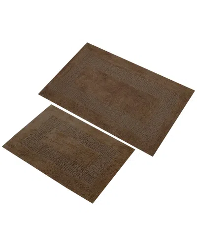 Knightsbridge Set Of 2 Honeycomb Cotton Bath Rugs In Brown