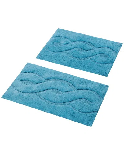 Knightsbridge Set Of 2 Mingled Track Cotton Bath Rugs In Blue