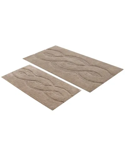 Knightsbridge Set Of 2 Mingled Track Cotton Bath Rugs In Brown