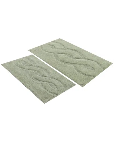 Knightsbridge Set Of 2 Mingled Track Cotton Bath Rugs In Green