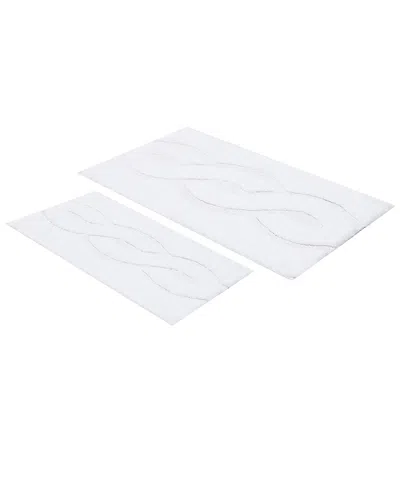 Knightsbridge Set Of 2 Mingled Track Cotton Bath Rugs In White