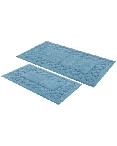 Knightsbridge Set Of 2 Mžlange Track Cotton Bath Rugs In Blue
