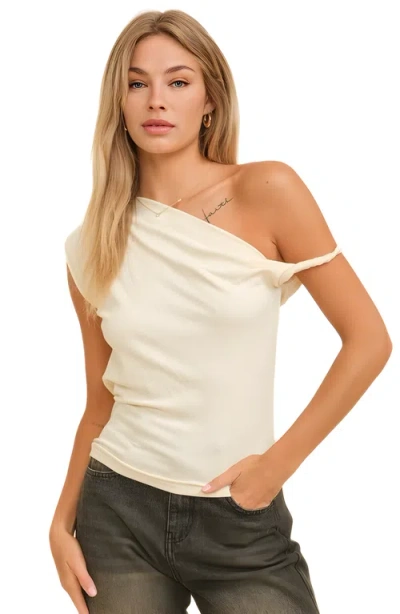 Knit & Lounge Knit And Lounge Asymmetric One-shoulder Top With Sleek Silhouette In Neutral
