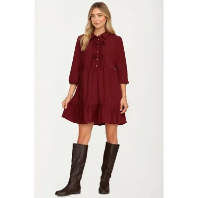 Knit & Lounge Knit And Lounge Bow Front Corduroy Mini Dress In Red