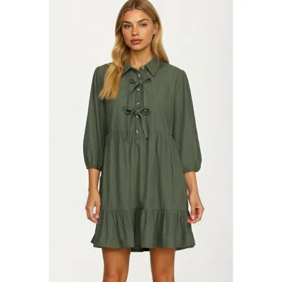 Knit & Lounge Knit And Lounge Bow Front Corduroy Mini Dress In Green
