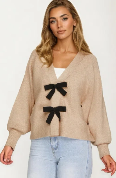 Knit & Lounge Knit And Lounge Bow Front Knit Cardigan In Neutral