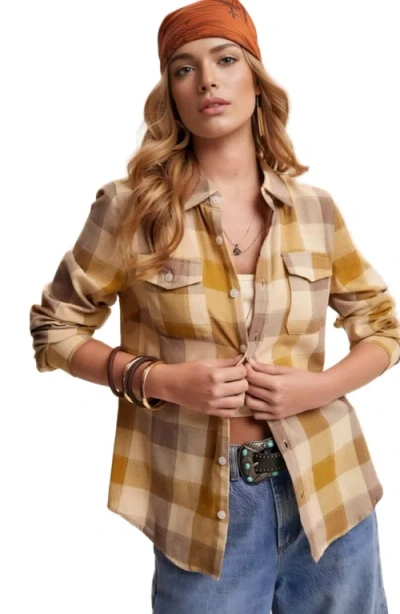 Knit & Lounge Knit And Lounge Button Flap Detail Plaid Button-up Shirt In Yellow