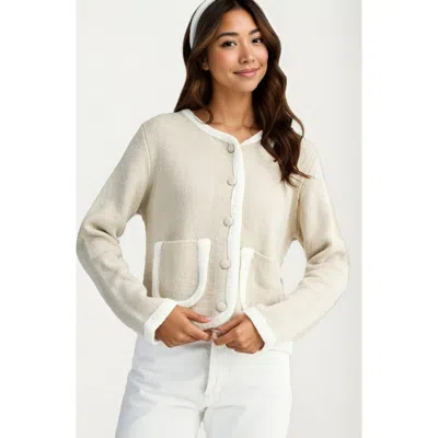 Knit & Lounge Knit And Lounge Button Front Contrast Trim Patch Pocket Cardigan In White