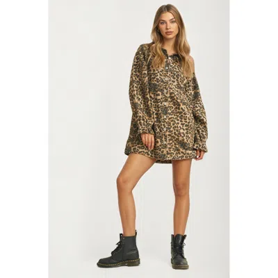 Knit & Lounge Knit And Lounge Button Front Long Sleeve Shirt Dress In Animal Print