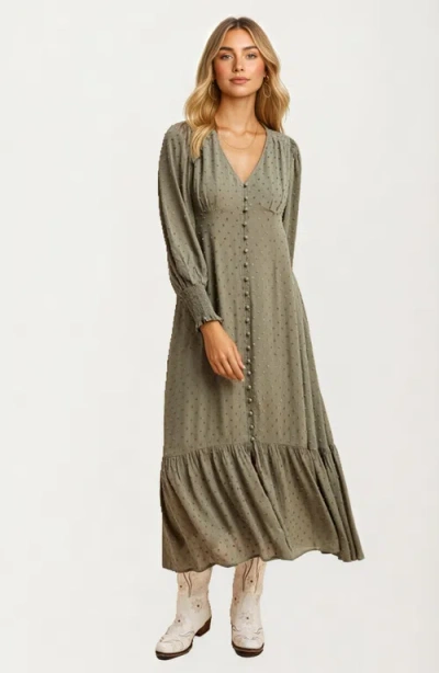 Knit & Lounge Knit And Lounge Button Front Puff Sleeve Maxi Dress In Green