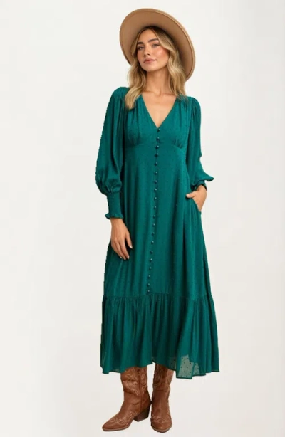 Knit & Lounge Knit And Lounge Button Front Puff Sleeve Maxi Dress In Green