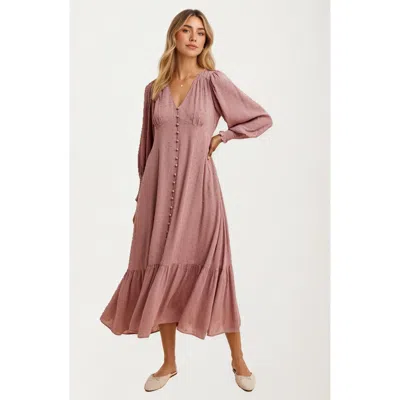 Knit & Lounge Knit And Lounge Button Front Puff Sleeve Maxi Dress In Pink
