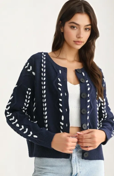 Knit & Lounge Knit And Lounge Button Front Stitch Detailing Cardigan In Blue