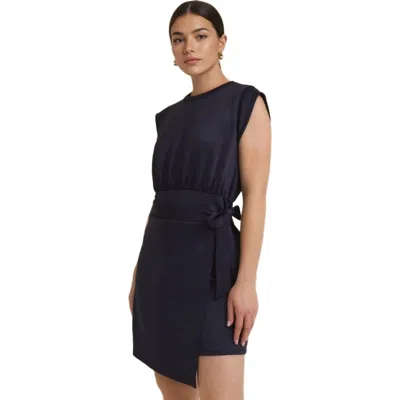Knit & Lounge Knit And Lounge Cap Sleeve Waist Tie Wrap Mini Dress In Blue