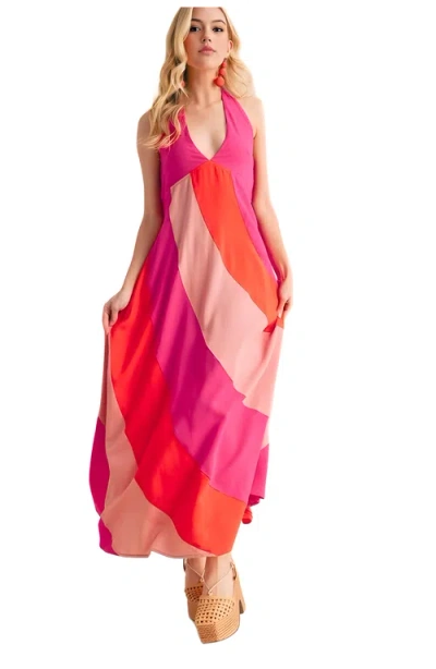 Knit & Lounge Knit And Lounge Colorblock Halter Neck Maxi Dress In Multi