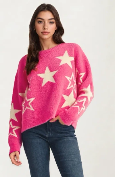 Knit & Lounge Knit And Lounge Cozy Star Pattern Soft Knit Sweater In Pink