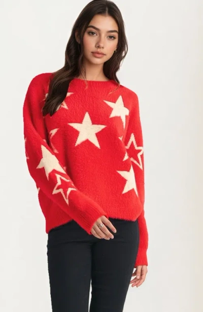 Knit & Lounge Knit And Lounge Cozy Star Pattern Soft Knit Sweater In Red