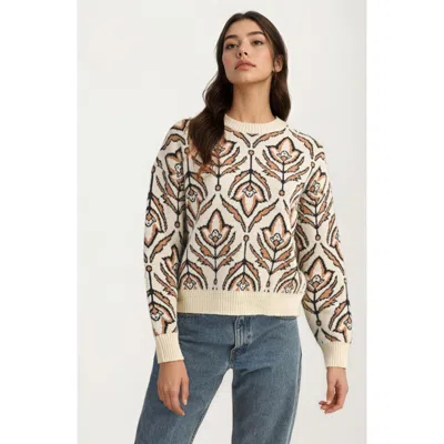 Knit & Lounge Knit And Lounge Crew Neck Abstract Floral Sweater In Brown