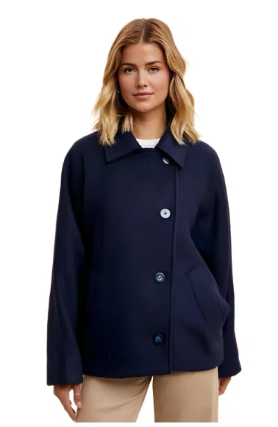 Knit & Lounge Knit And Lounge Cropped Wool-blend Coat With Classic Collar And Buttons In Blue