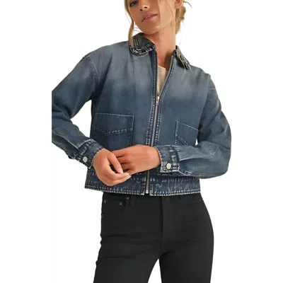 Knit & Lounge Knit And Lounge Cropped Zip-front Denim Jacket In Blue