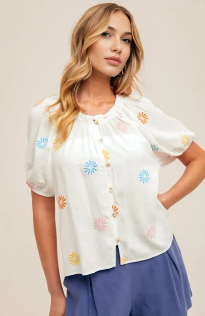 Knit & Lounge Knit And Lounge Embroidered Button-up Blouse In White