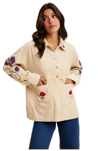 Knit & Lounge Knit And Lounge Embroidered Floral Corduroy Button-up Jacket In Brown