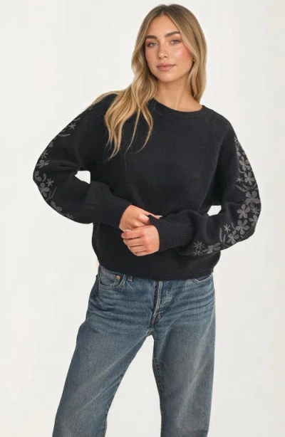 Knit & Lounge Knit And Lounge Floral Embroidered Sleeve Sweater In Black