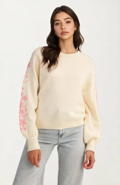 Knit & Lounge Knit And Lounge Floral Embroidered Sleeve Sweater In Neutral