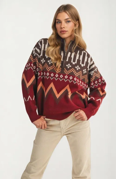 Knit & Lounge Knit And Lounge Half-zip Geometric Sweater In Multi