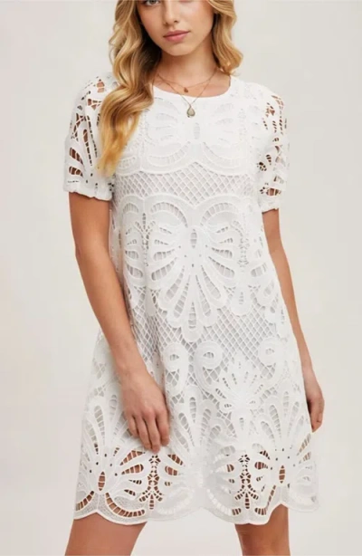 Knit & Lounge Knit And Lounge Lace Overlay Puff Sleeve Mini Dress In White