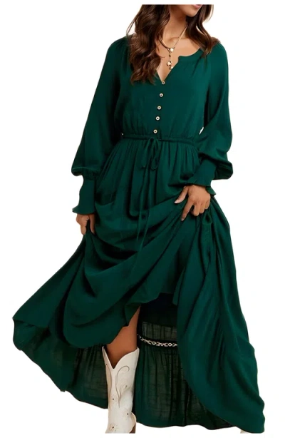 Knit & Lounge Knit And Lounge Long Sleeve Front Button Waist Tie Maxi Dress In Green