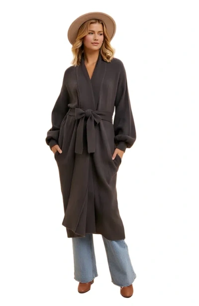 Knit & Lounge Knit And Lounge Longline Coat With Wide Sleeves And Tie-waist Closure In Brown
