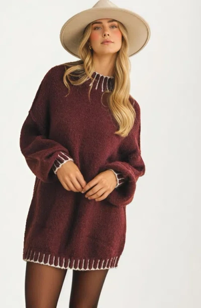 Knit & Lounge Knit And Lounge Oversized Contrast Trim Sweater In Burgundy