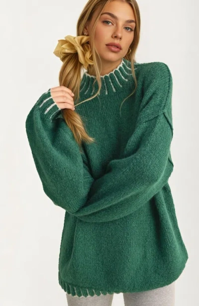 Knit & Lounge Knit And Lounge Oversized Contrast Trim Sweater In Green