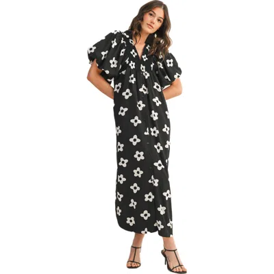 Knit & Lounge Knit And Lounge Puff Sleeve Bold Floral Maxi Dress In Black