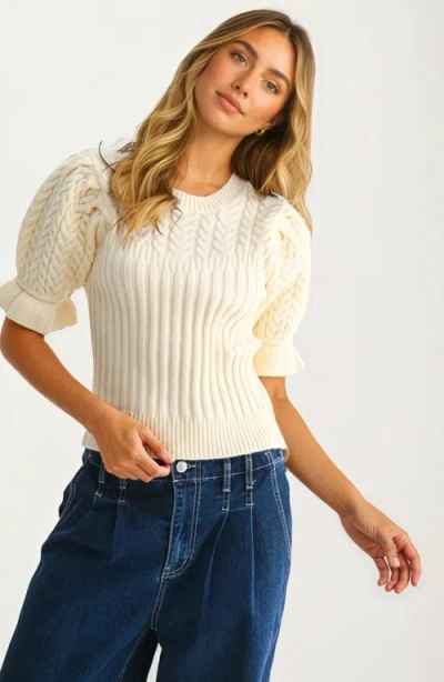 Knit & Lounge Knit And Lounge Puff Sleeve Cable Knit Sweater In White