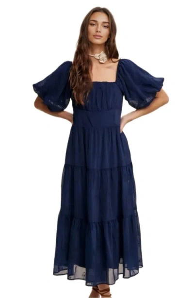 Knit & Lounge Knit And Lounge Puff Sleeve Tiered Ruffle Lace Maxi Dress In Blue