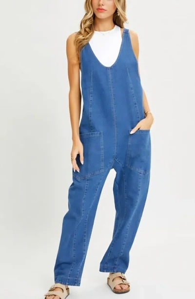 Knit & Lounge Knit And Lounge Relaxed Fit Sleeveless Denim Overalls In Blue