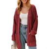 Knit & Lounge Knit And Lounge Ribbed Open-front Cardigan With Pockets And Relaxed Fit In Dark Red