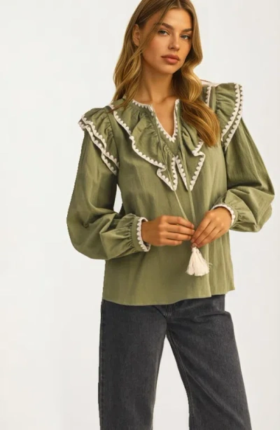 Knit & Lounge Knit And Lounge Ruffle Trim Oversized Contrast Collar Blouse In Green