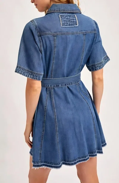 Knit & Lounge Knit And Lounge Short Sleeve Belted Denim Shirt Dress In Blue