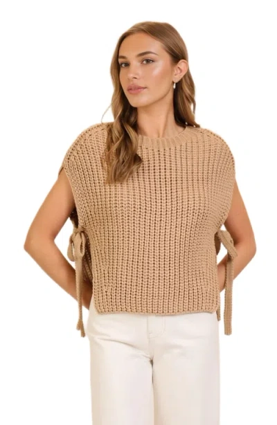 Knit & Lounge Knit And Lounge Sleeveless Knit Sweater With Side Tie Detail In Brown