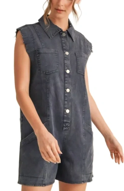 Knit & Lounge Knit And Lounge Sleeveless Pocket Detail Snap Button Denim Romper In Blue