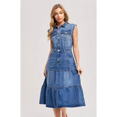 Knit & Lounge Knit And Lounge Sleeveless Tiered Denim Midi Dress In Blue