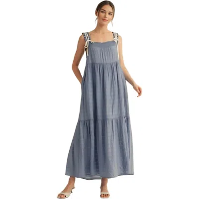 Knit & Lounge Knit And Lounge Smocked Tie Strap Maxi Dress In Blue
