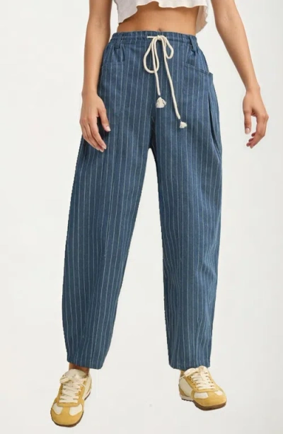Knit & Lounge Knit And Lounge Striped Drawstring Denim Pants In Blue