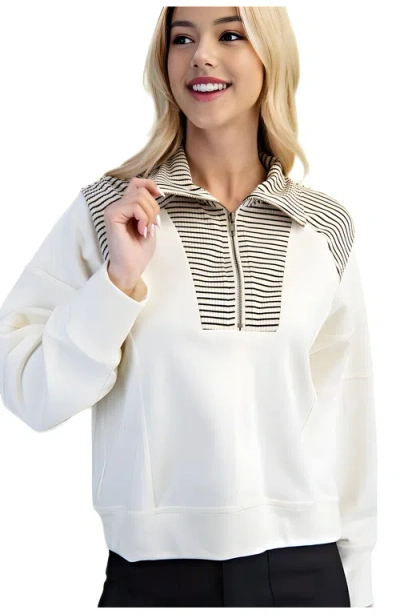Knit & Lounge Knit And Lounge Striped Half-zip Sweater With Contrast Collar Trim In White