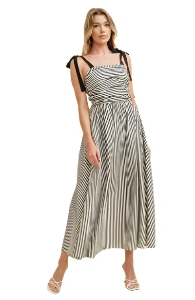 Knit & Lounge Knit And Lounge Striped Shoulder Tie Maxi Dress In Black