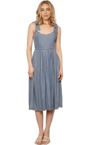 Knit & Lounge Knit And Lounge Tie Straps Scoop Neck Fitted Bodice Gathered Skirt Midi Dress In Blue