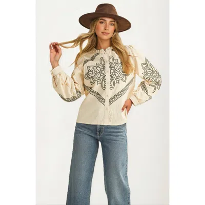 Knit & Lounge Knit And Lounge Embroidered Western Button-up Blouse In Neutral